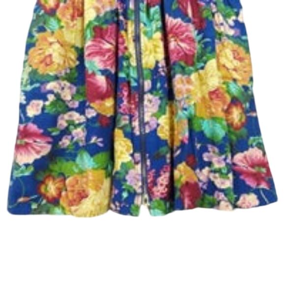 Arden B Zip Floral Pleated Flare Sleeveless Dress Small Blue Yellow - Picture 5 of 7